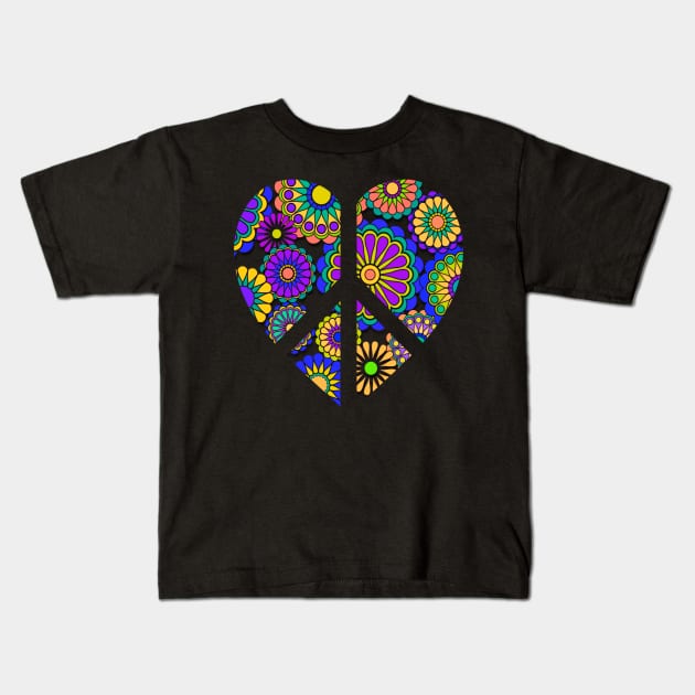 Hippy Flower Peace and Love Kids T-Shirt by AlondraHanley